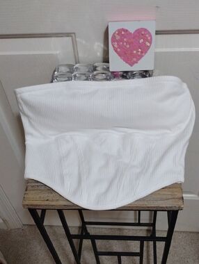 PINK Victoria's Secret White Strapless Ribbed Corset Top Medium 🆕